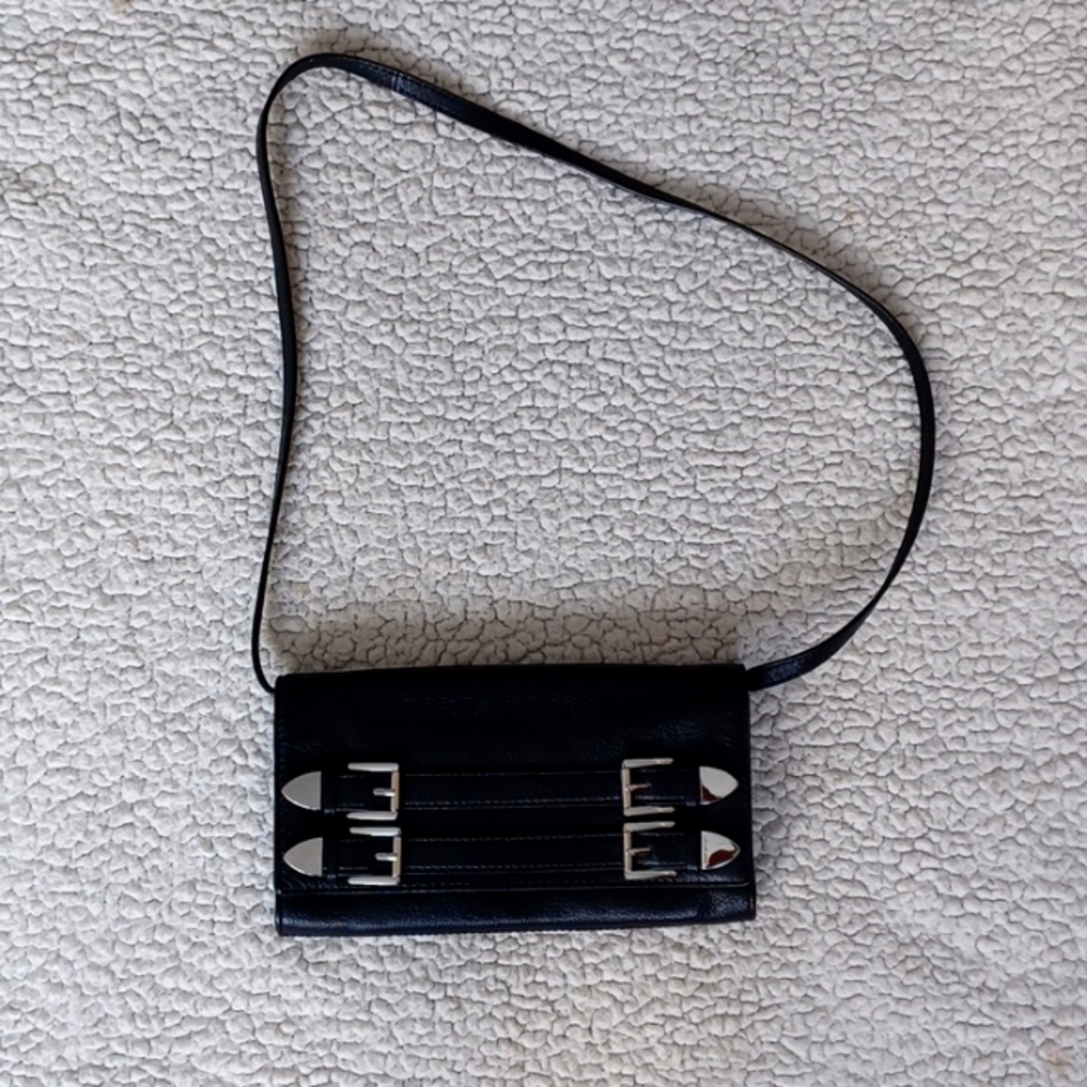 Michael Kors women Robin Crossbody Bag black Clutch Leather Buckels flap snap
